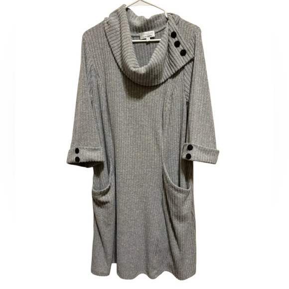 Signature by Robbie Bee Ribbed Gray Pocket Dress Sz 1X - Picture 1 of 11
